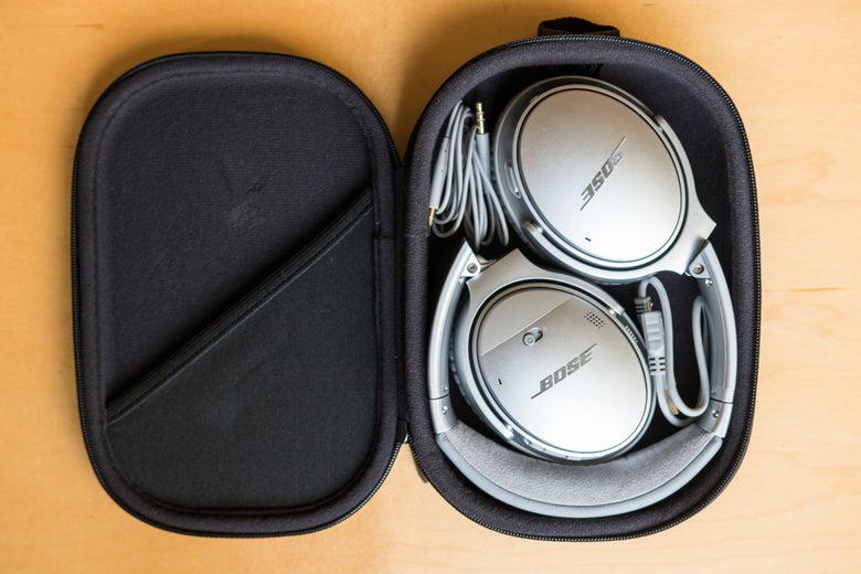 The QC35 II in their carrying case